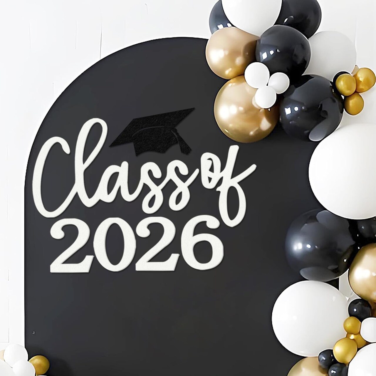 Graduation Party Decoration 2026 – Felt “Class of 2026” Backdrop Sign with Congrats Grad Decal | Balloon Arch Photo Booth Decor (White)